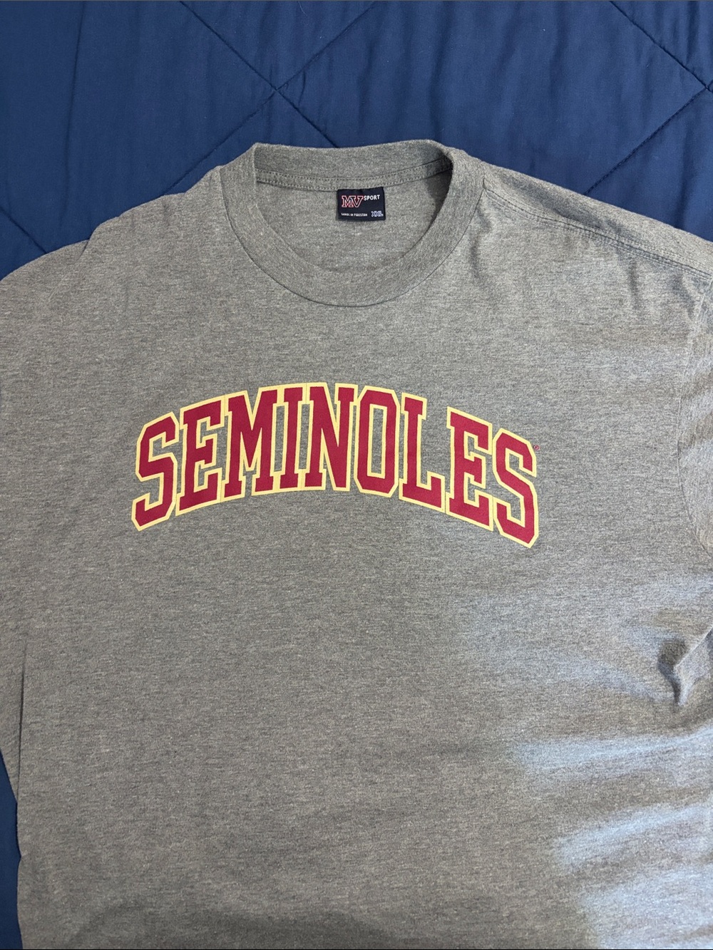 MV Sport Seminoles Gray Tee with Red and Gold Lettering